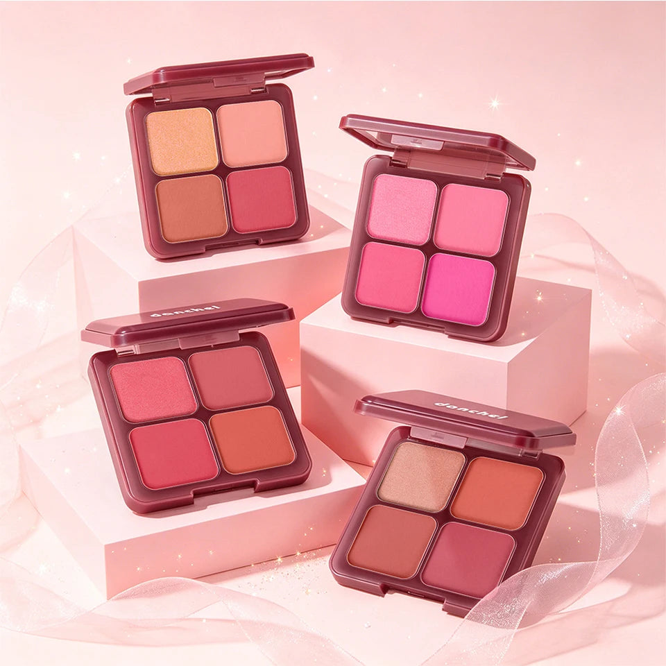 4-Shade Matte and Shimmer Blush Palette for Soft Focus Cheek Makeup