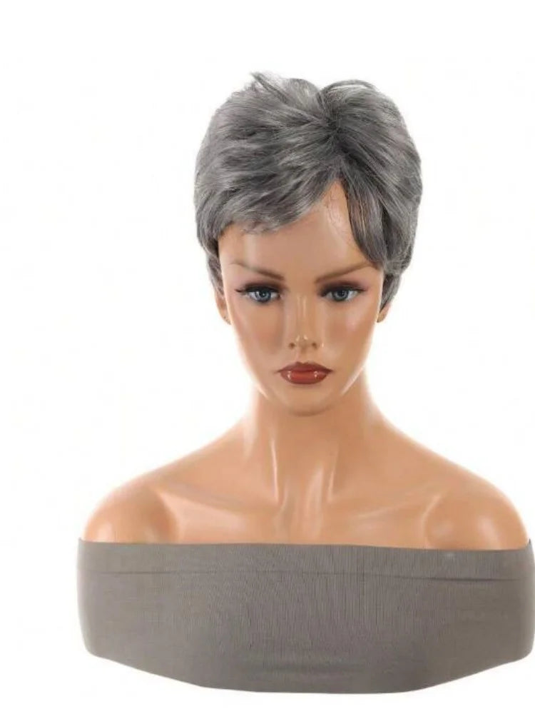 Short Gray Pixie Cut Wig for Women Daily Wear - 3