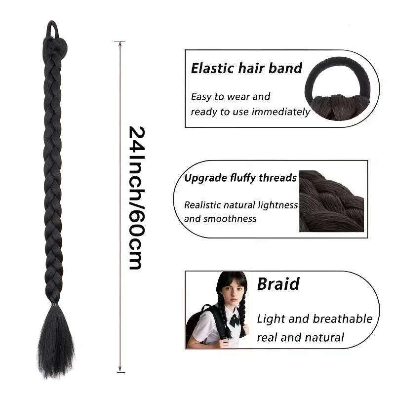 24-Inch Long Braided Ponytail Extension with Elastic Band