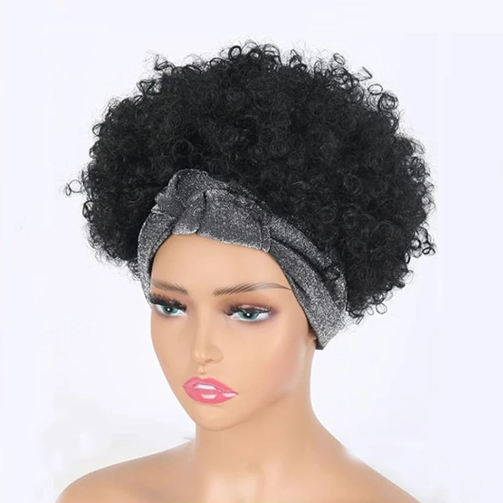Short Kinky Curly Headband Wig for Women