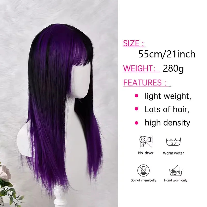 Split Color Long Straight Cosplay Wig with Bangs - 2