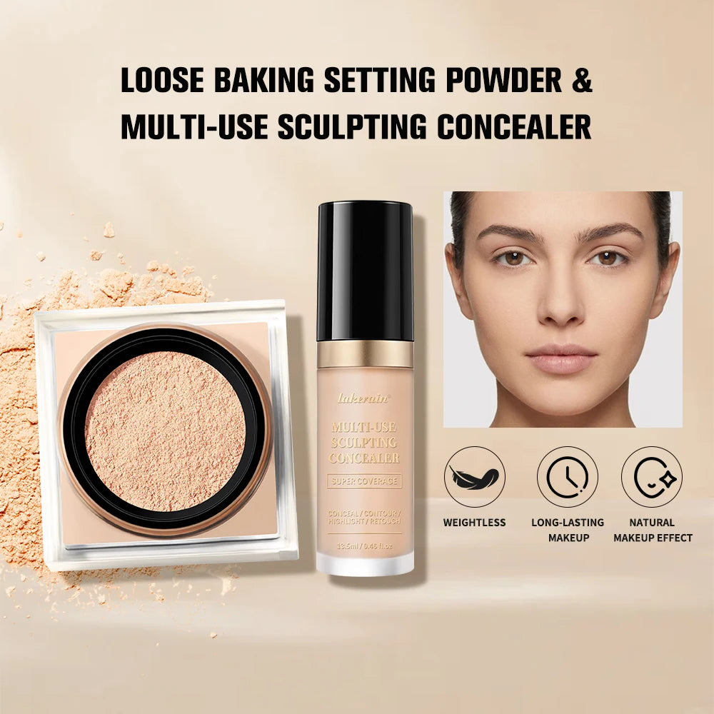 Smoothing Face Concealer and Matte Setting Powder Makeup Set - 7