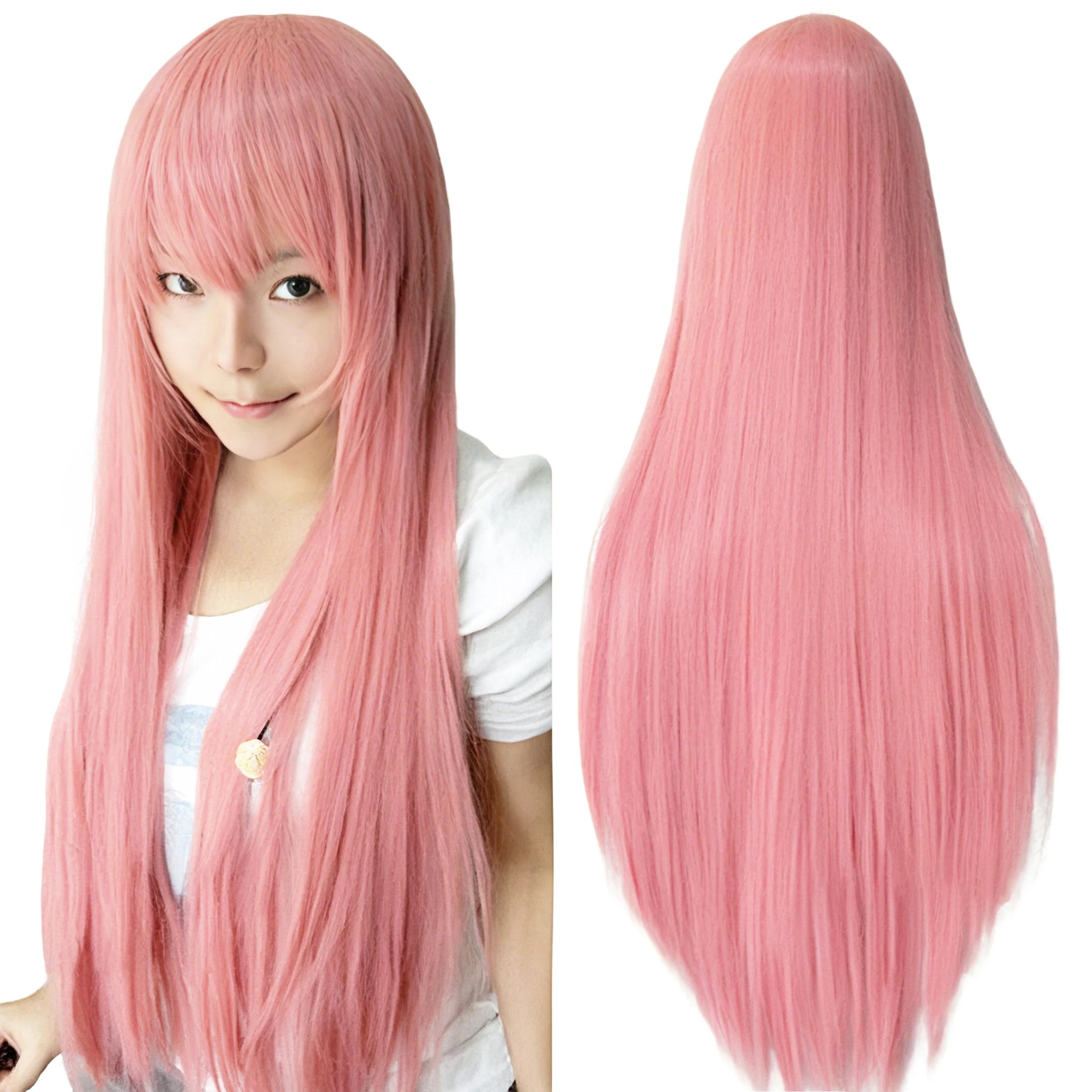 Long Straight Pink Cosplay Wig with Bangs for Costumes and Anime - 1