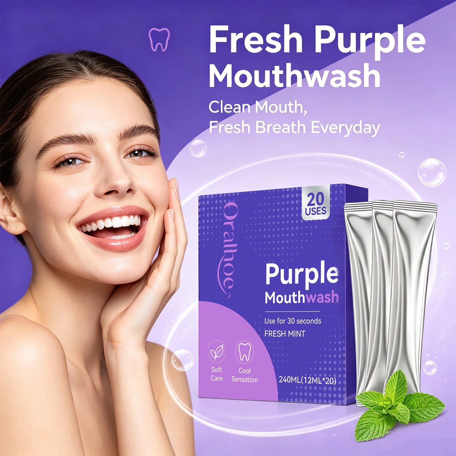 Portable Single-Use Purple Mouthwash Sachets for Fresh Breath On-the-Go - 2