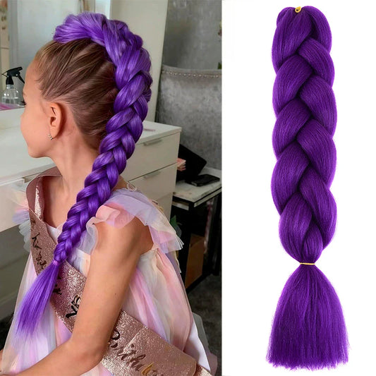 24-Inch Purple Synthetic Braiding Hair Extensions for Parties