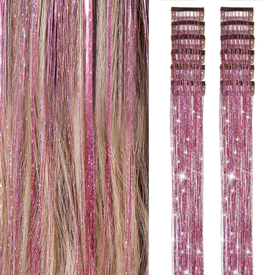 20-Inch Shiny Glitter Clip-In Hair Extensions for Parties - 13