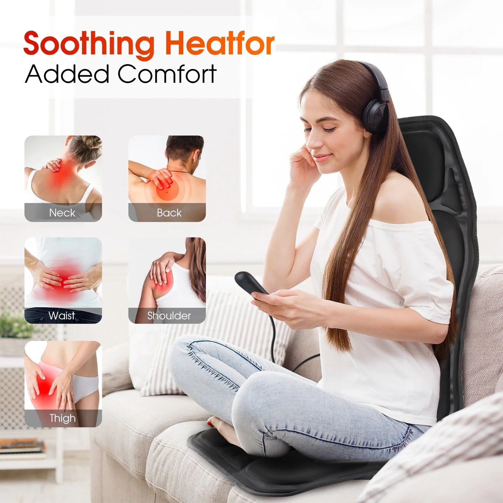 Full-Body Electric Heated Massage Chair Pad for Back and Neck Pain Relief - 3