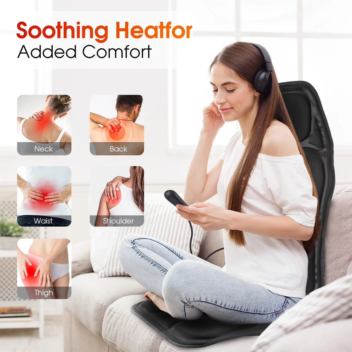 Full-Body Electric Heated Massage Chair Pad for Back and Neck Pain Relief