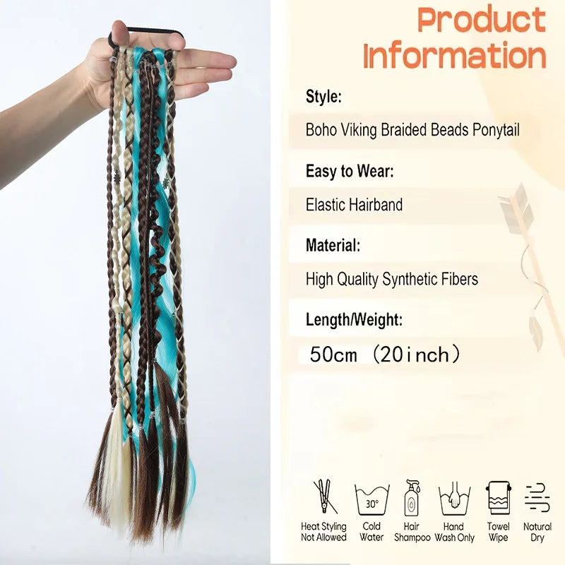 Colorful Ombre Braided Ponytail Extension for Cosplay and Parties