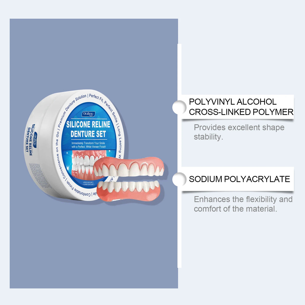 Soft Silicone Denture Reline Kit for Comfortable Temporary Dental Repair