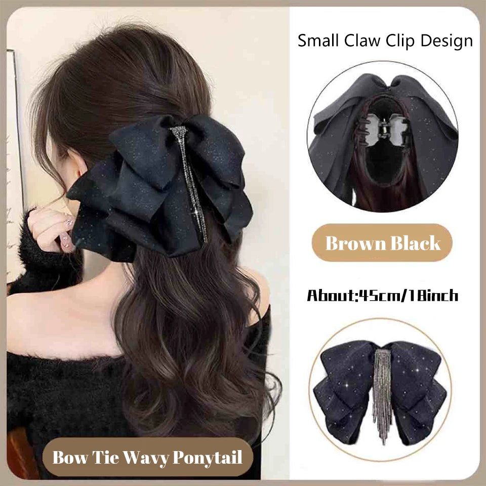 Wavy Bow Claw Clip Ponytail Extension for Effortless Volume - 17