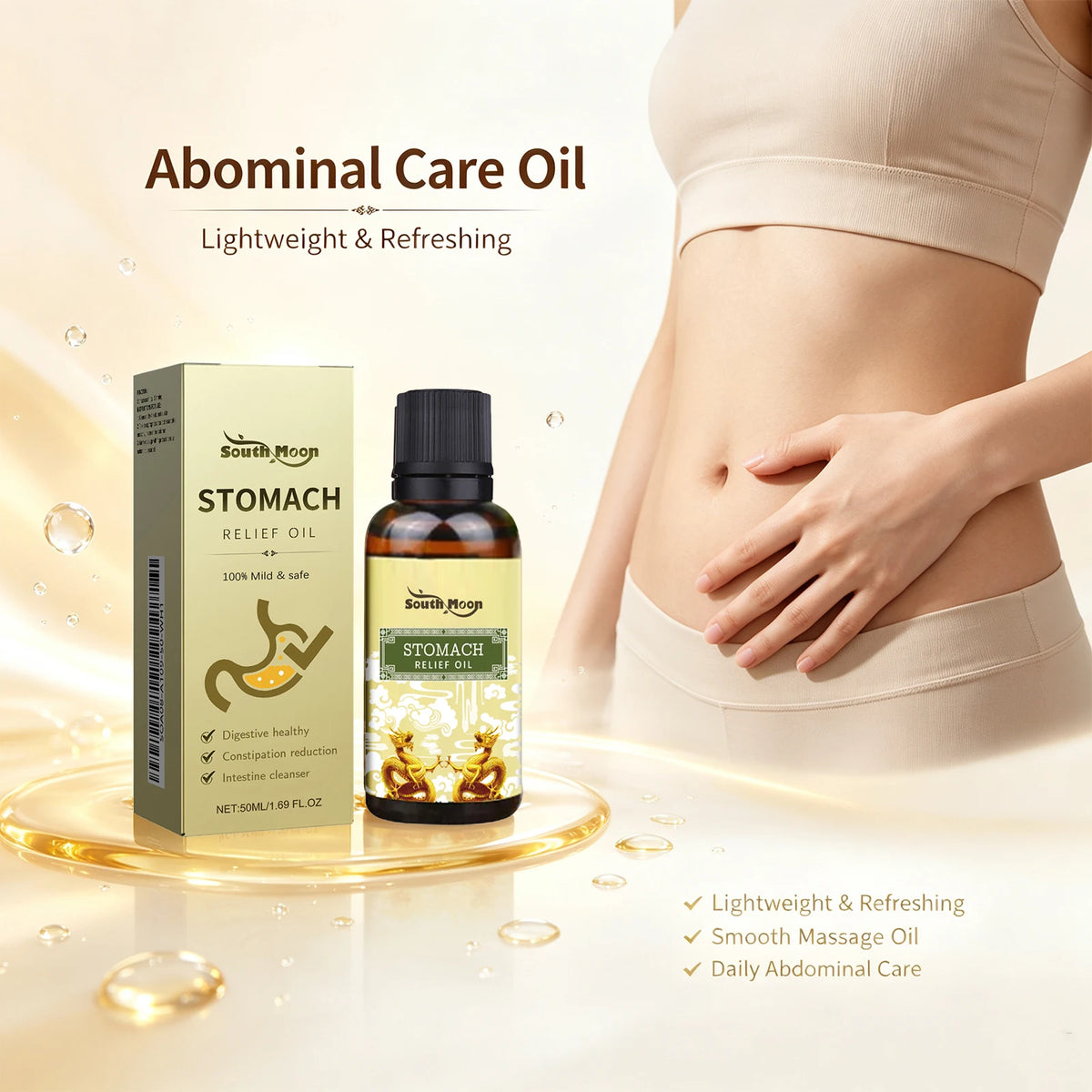 Natural Herbal Abdominal Massage Oil for Constipation and Stomach Relief