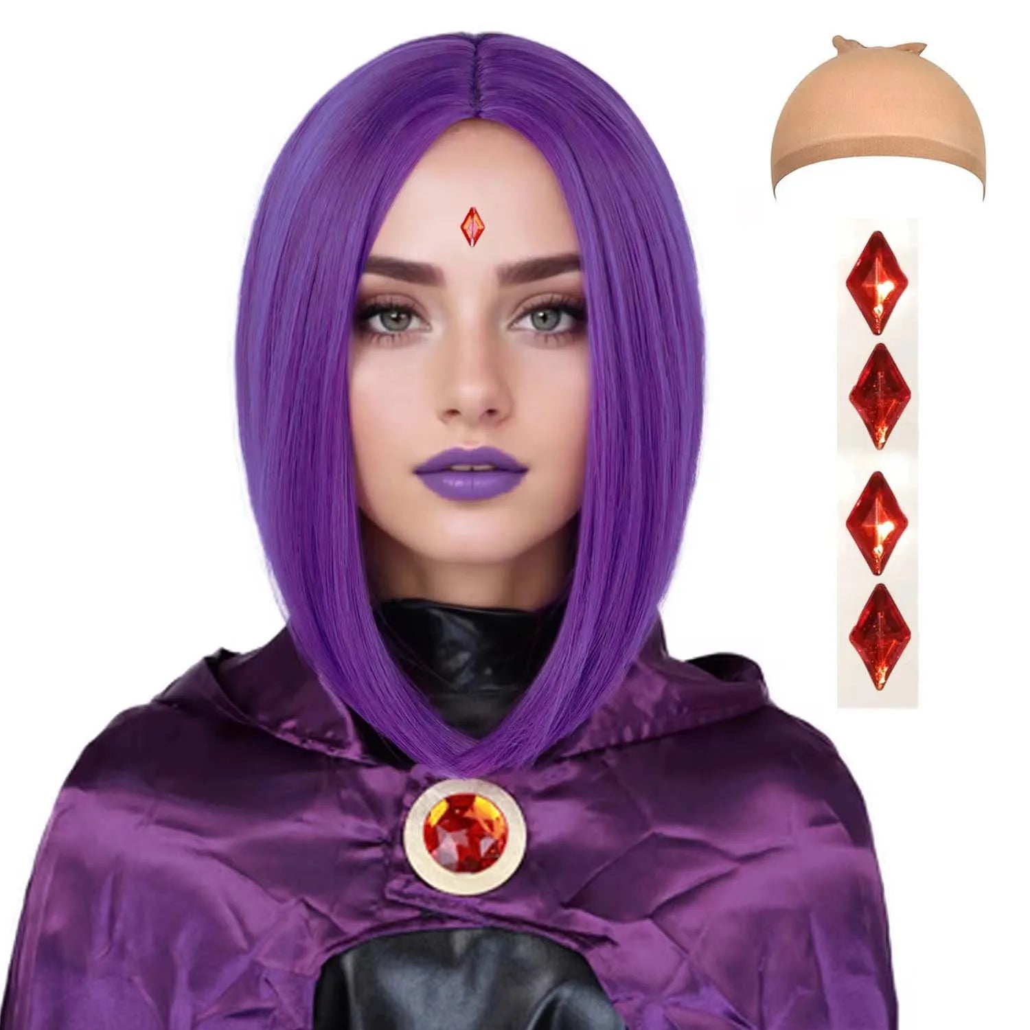 Short Straight Purple Bob Wig for Halloween Cosplay and Costume Parties - 1