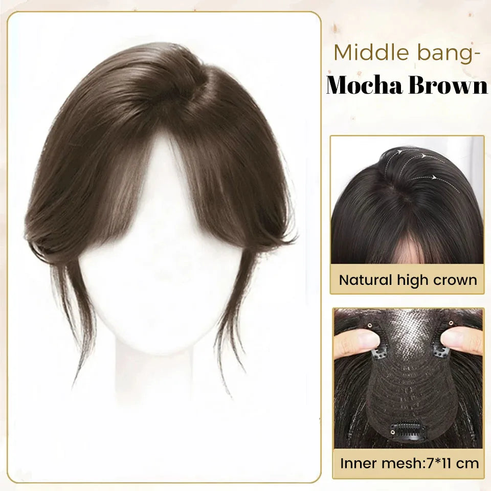 Natural Middle Part Hair Topper with Bangs for Volume - 16
