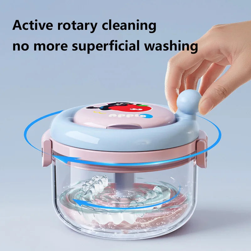 Portable Denture Cleaning Case with Rotary Brush and Storage Tray - 1