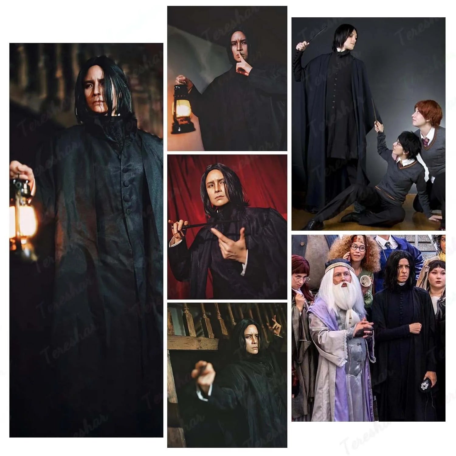 Long Black Synthetic Wizard Costume Wig for Halloween Cosplay Parties - 7
