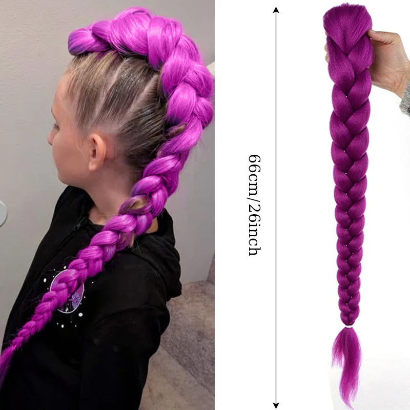 26-Inch Clip-In Braided Purple Ponytail for Kids and Costumes - 10
