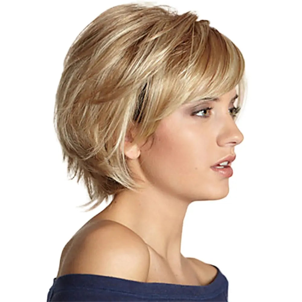 Short Blonde Pixie Cut Synthetic Wig with Bangs - 3