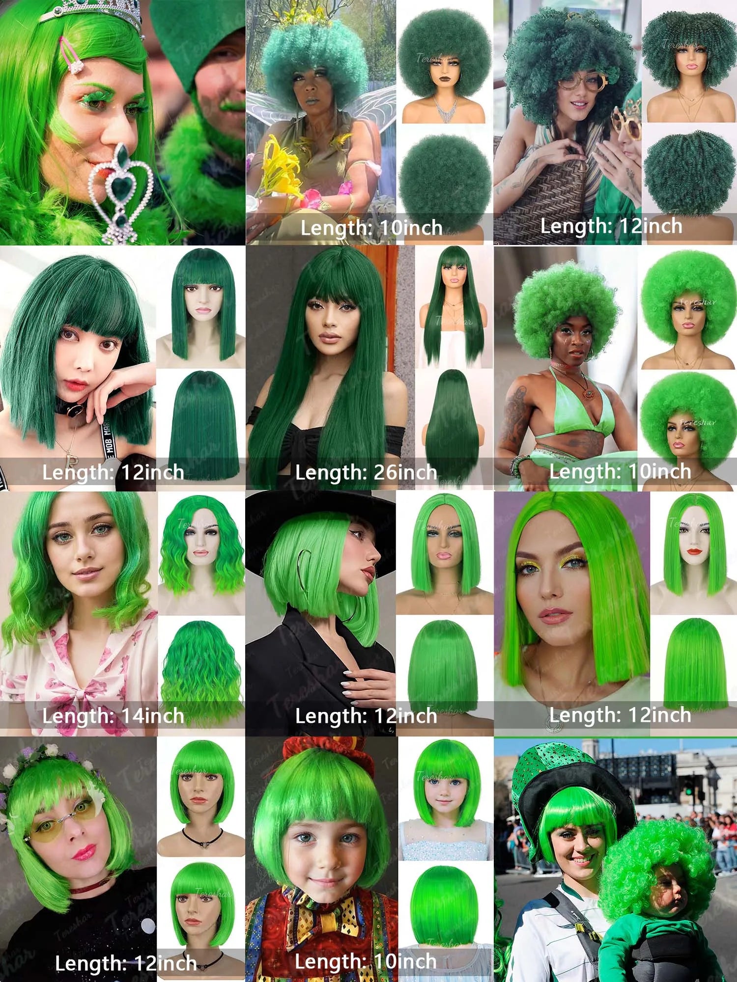 Vibrant Green Synthetic Hair Wig for Costume Parties and Holiday Events - 3