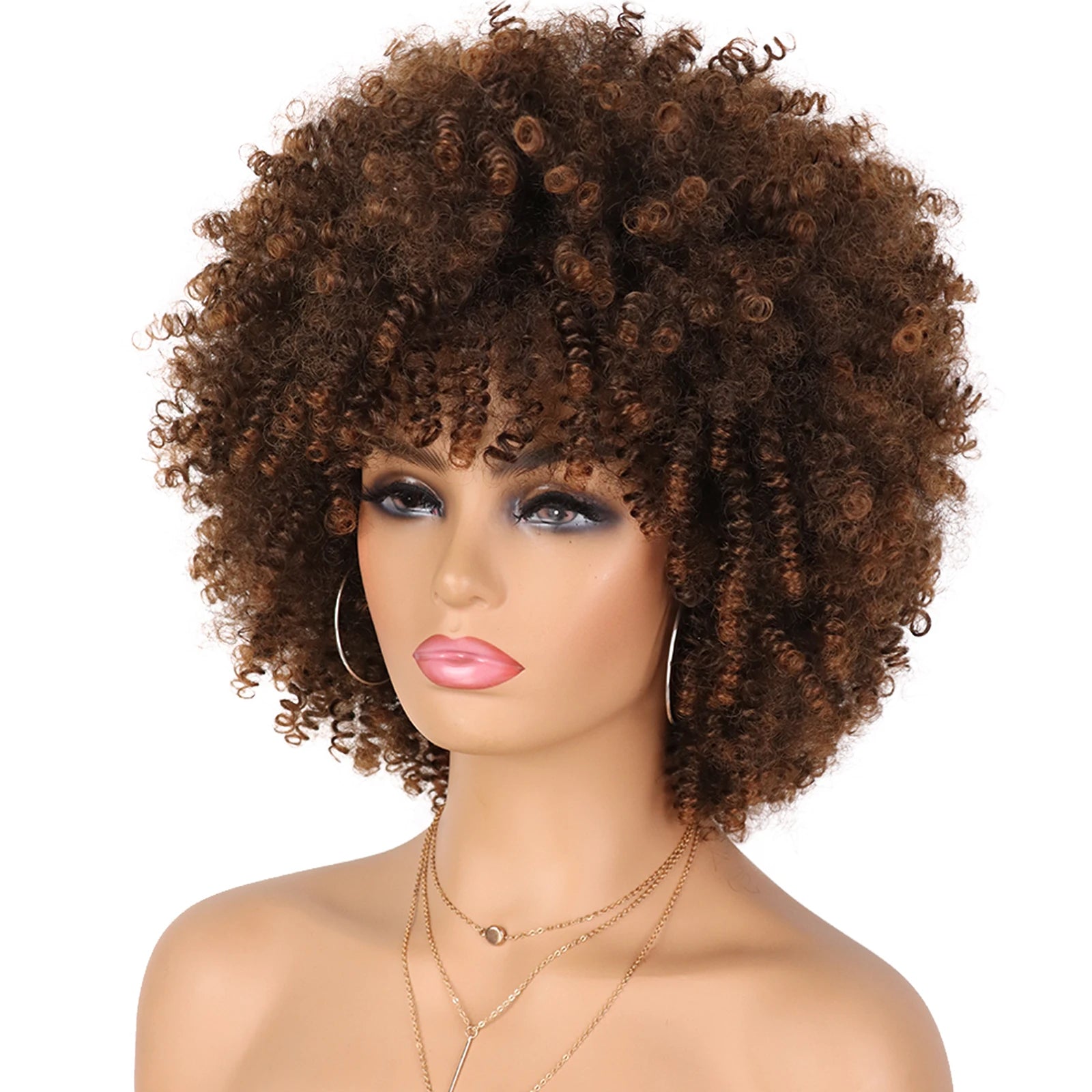 Short Afro Kinky Curly Synthetic Wig with Bangs for Daily Hair Styling - 3