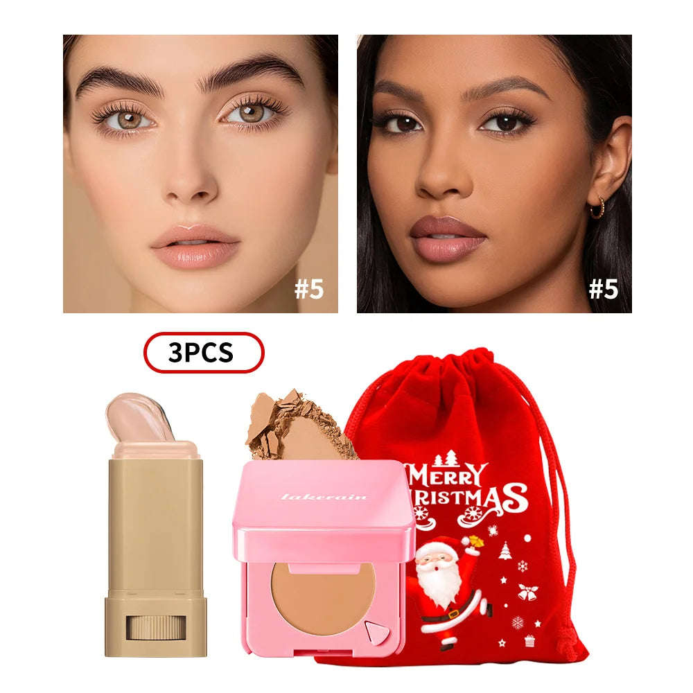 Matte Foundation Stick and Setting Powder Makeup Set for Flawless Skin - 33