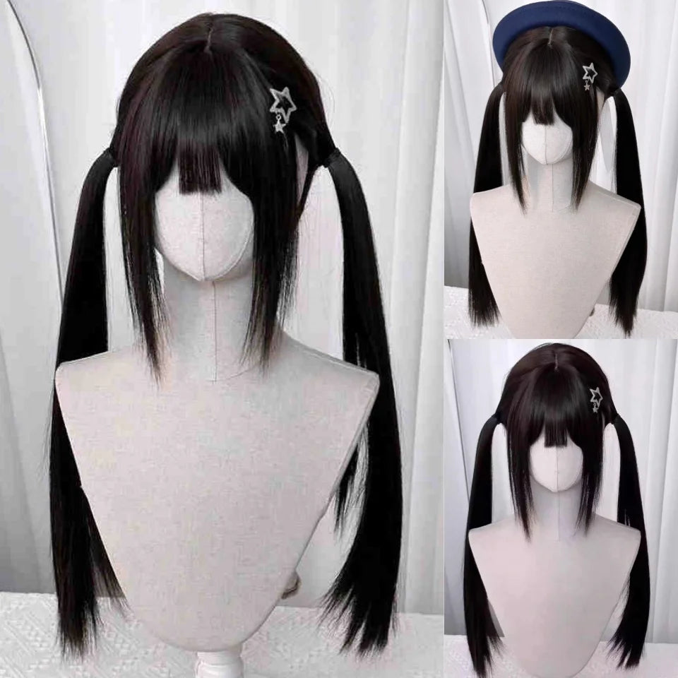 Lolita Cosplay Long Ponytail Wig with Buns for Parties