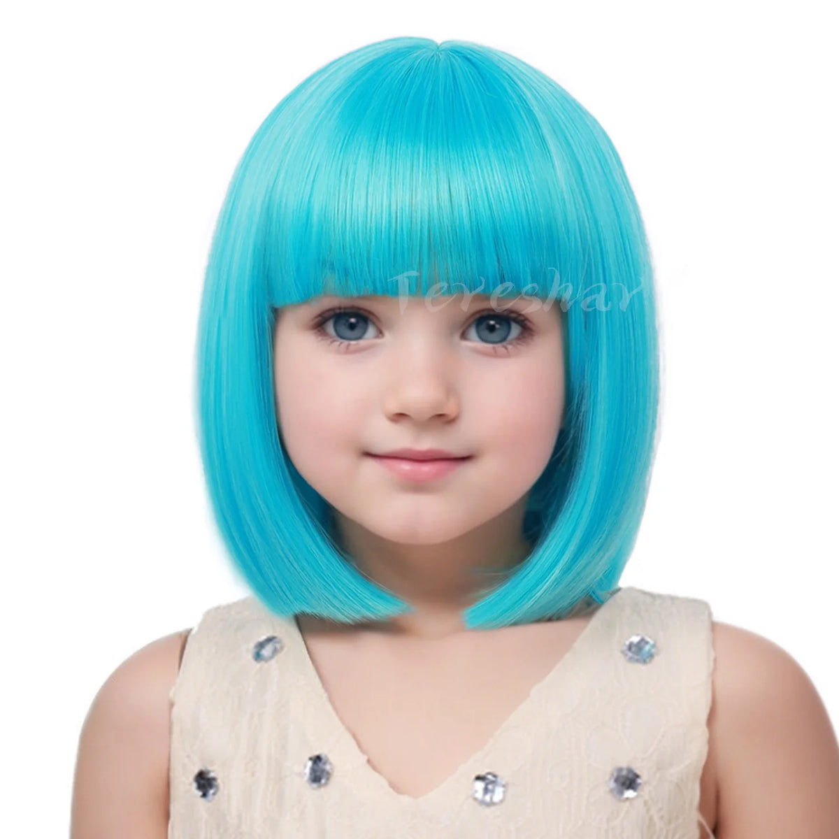 Short Straight Bob Wig with Bangs for Girls Kids Cosplay and Parties