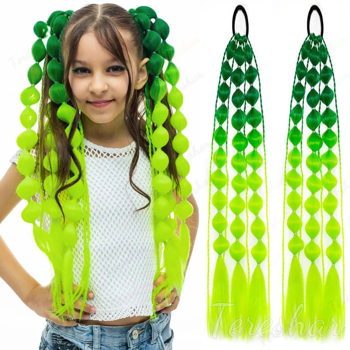 2-Piece Colored Bubble Ponytail Extensions for Festivals and Parties