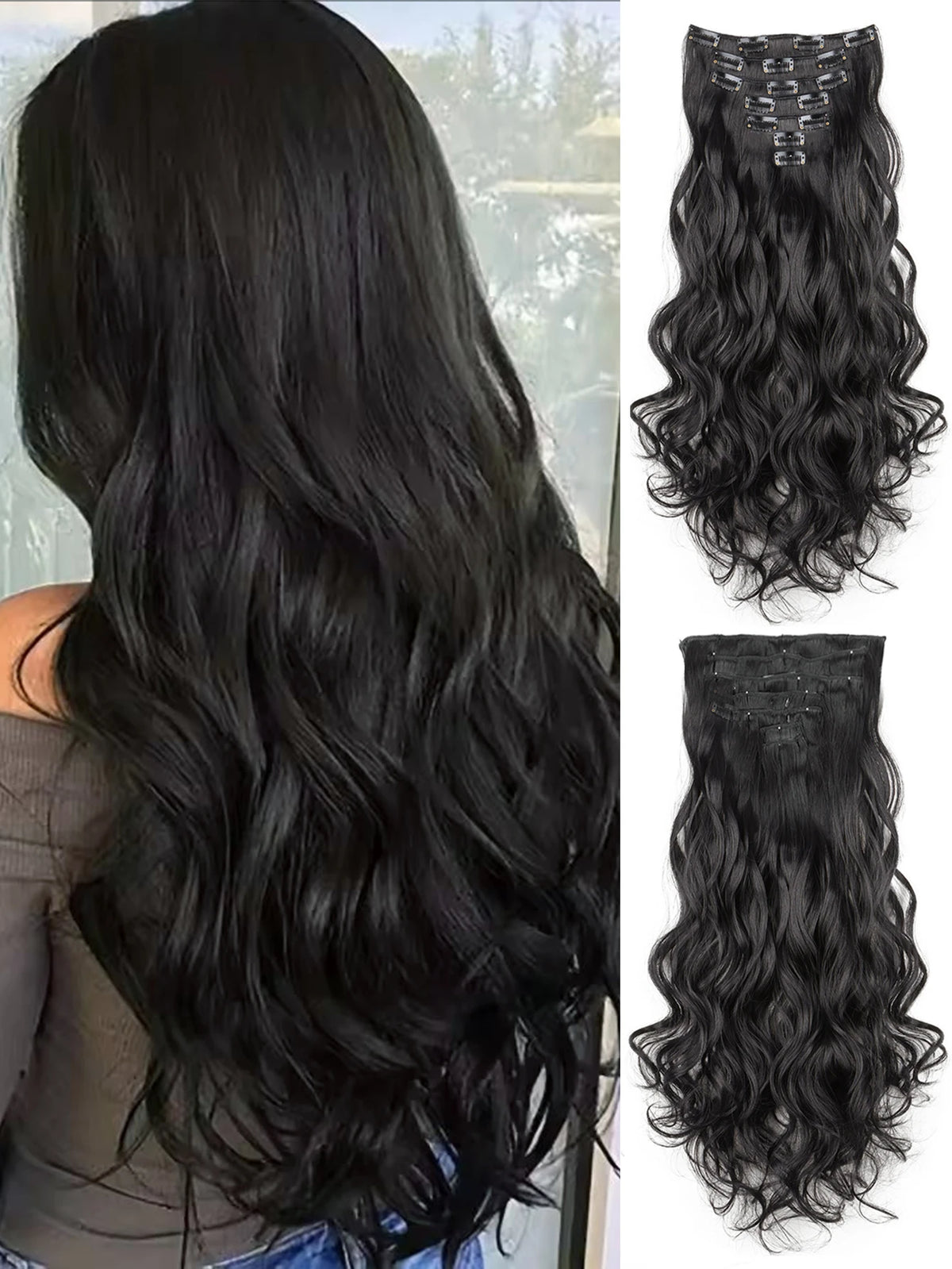 22-Inch Wavy Clip-In Hair Extensions for Instant Volume