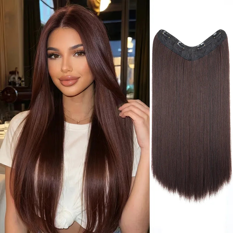 24-Inch V-Shaped Clip-In Straight Hair Extension for Women