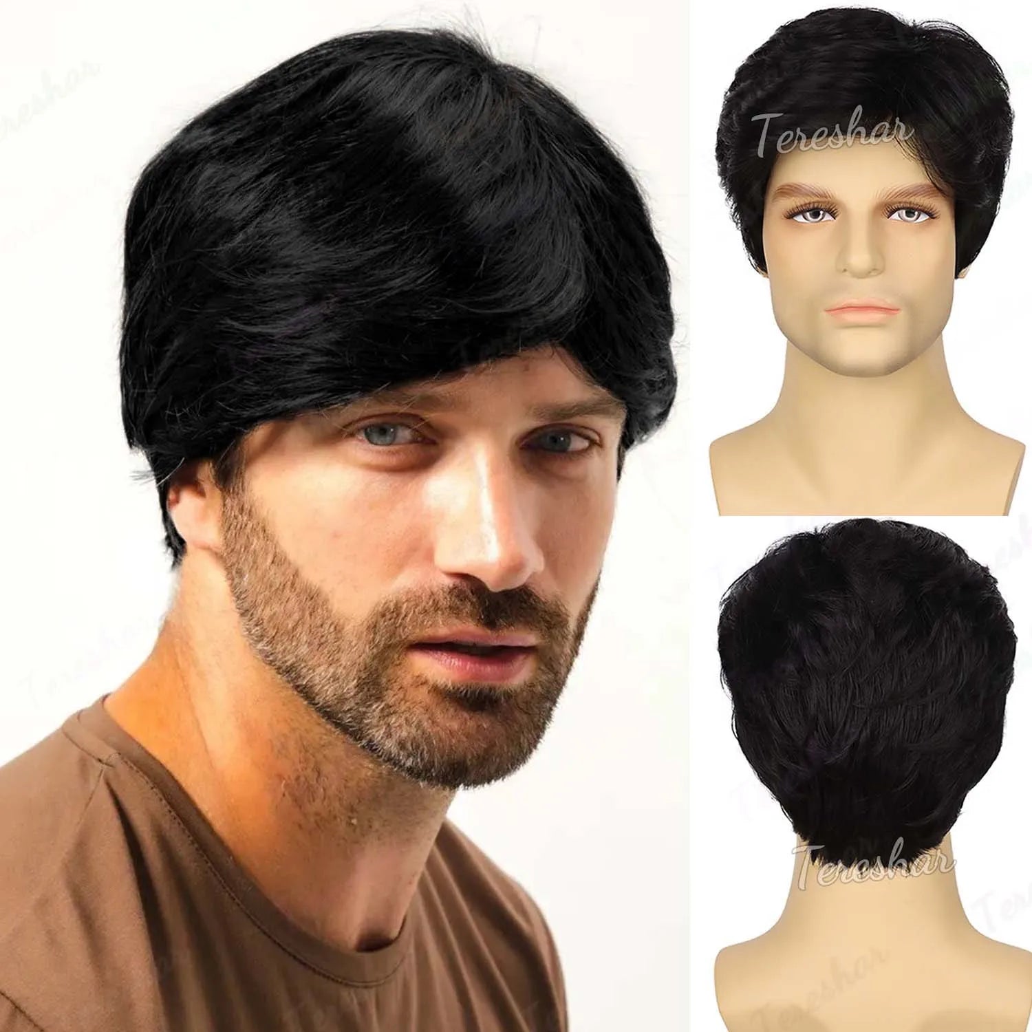 Short Straight Natural Look Synthetic Wig for Men Daily or Costume Wear - 13