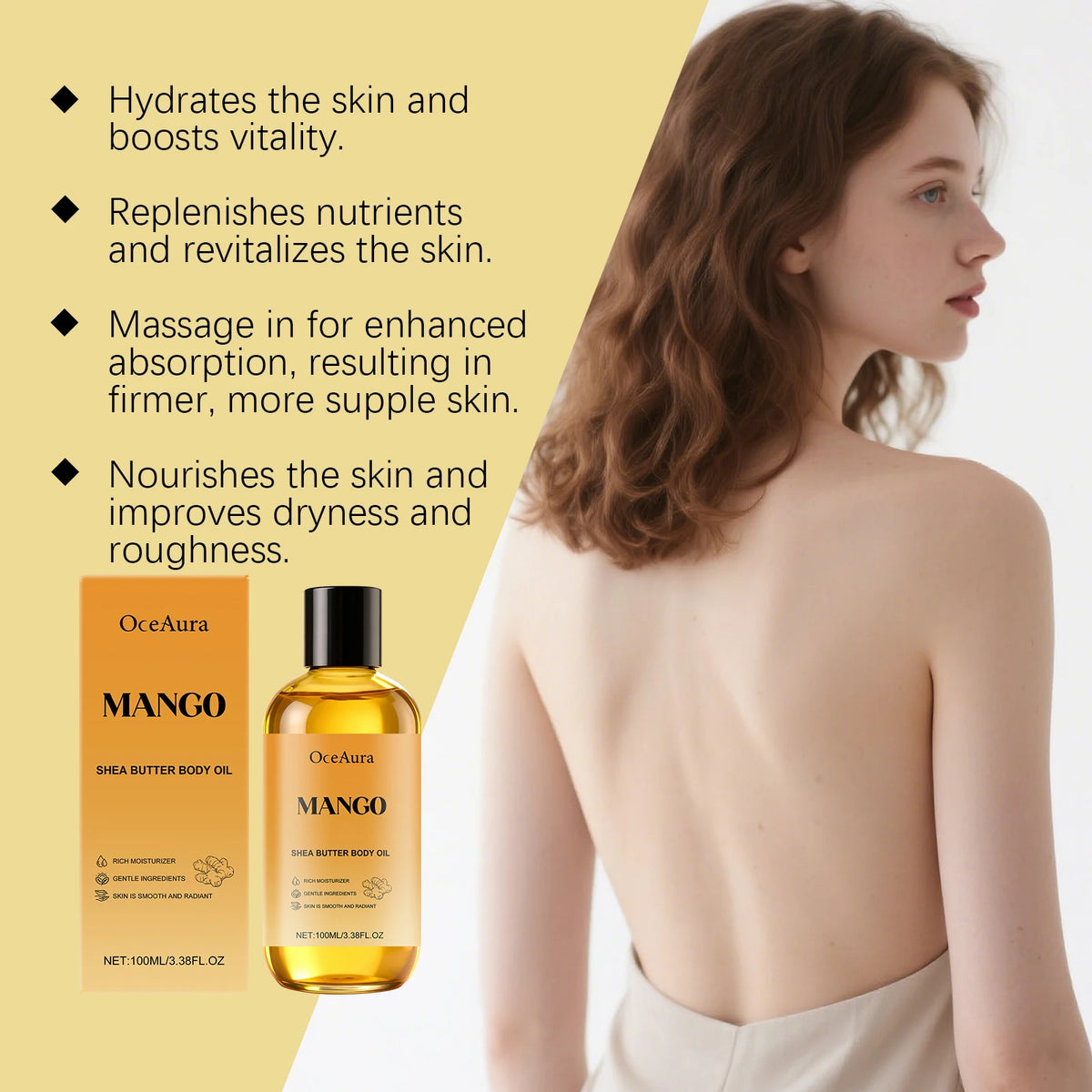 Mango Shea Butter Body Oil for Deep Skin Hydration and Smoothing Rough Skin