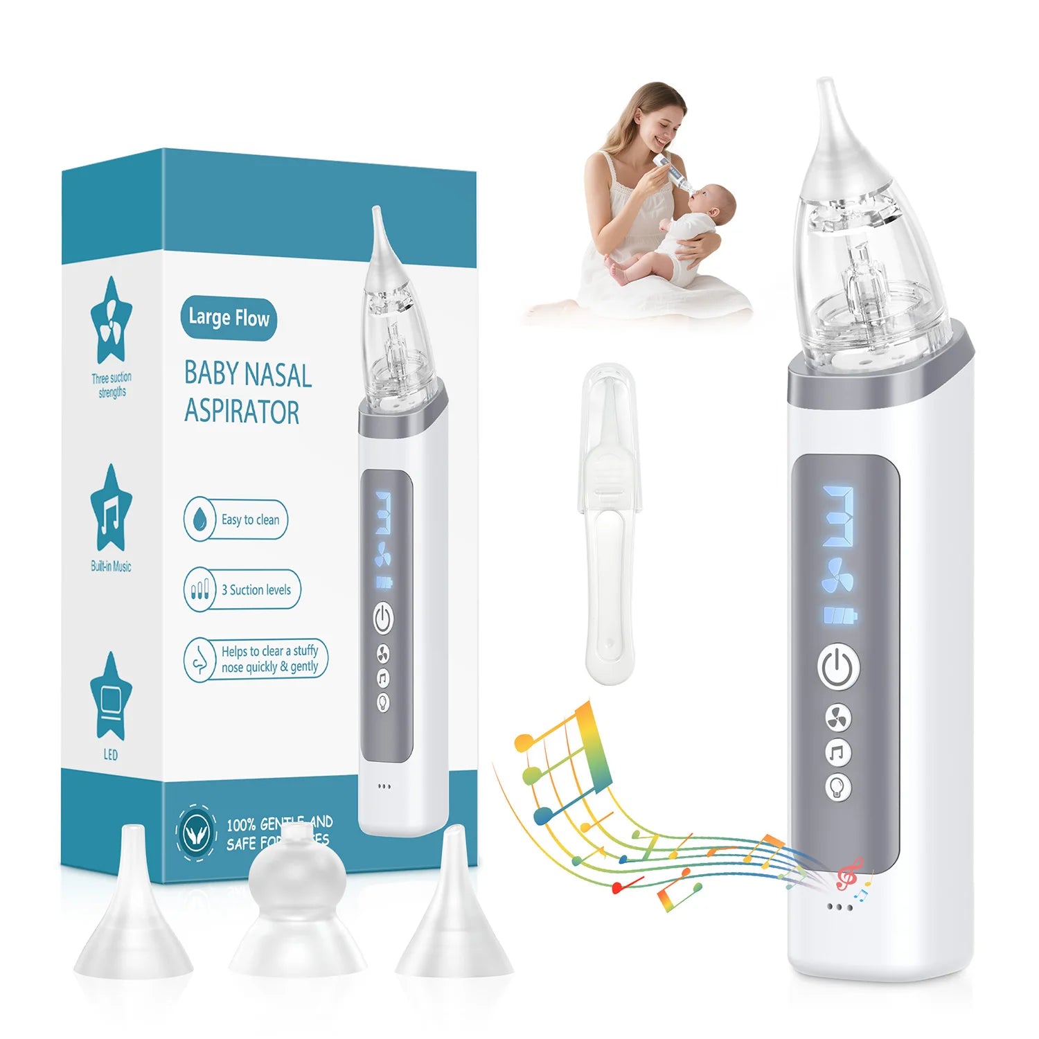 Electric Nasal Aspirator with Music and Adjustable Suction for Babies - 1