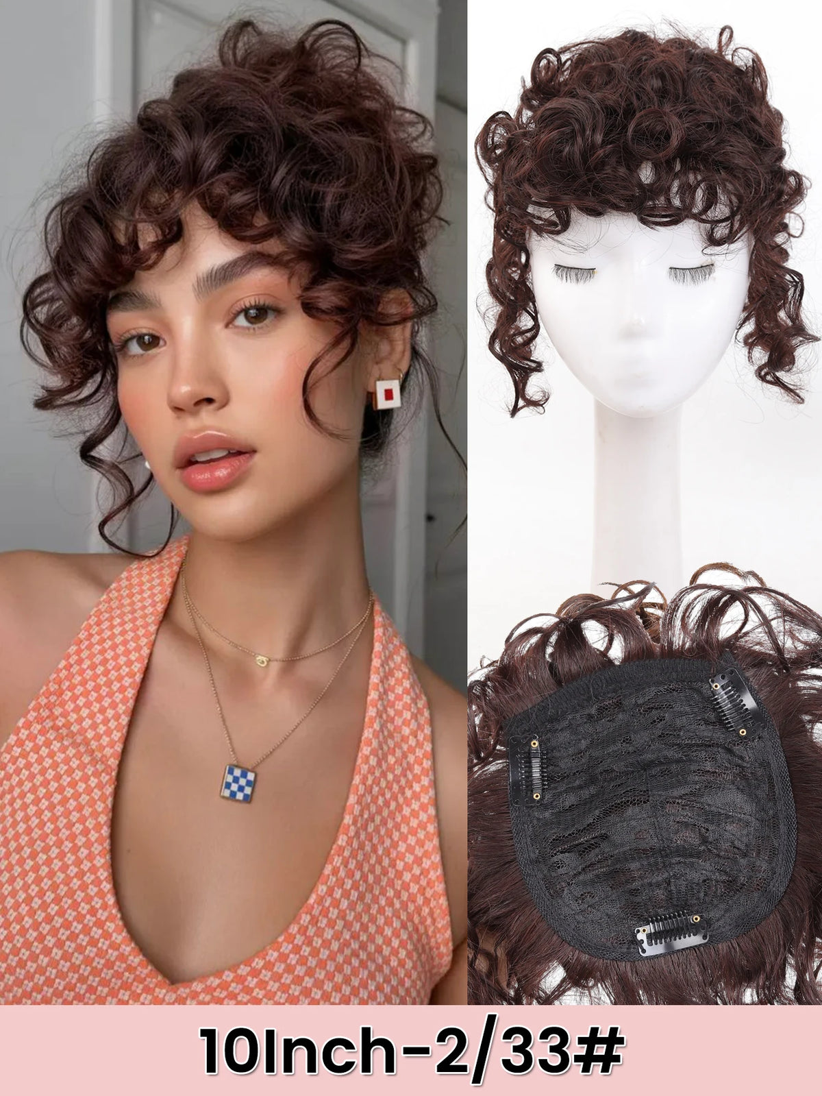 Short Curly Clip-In Hair Topper for Thinning Hair
