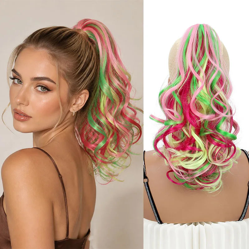 14-Inch Wavy Colorful Ponytail Claw Clip Hair Extension
