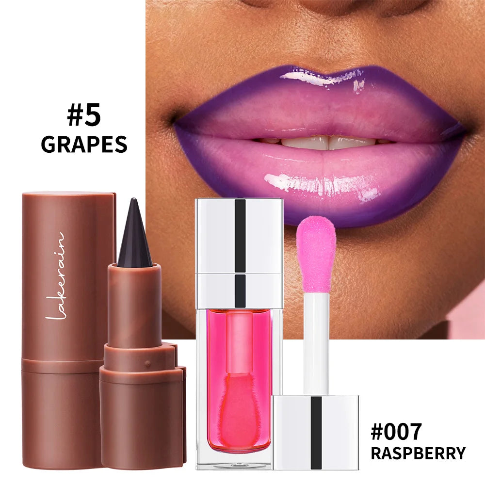 Hydrating Lip Liner and Gloss Combo Set for Defined Shiny Lips - 11