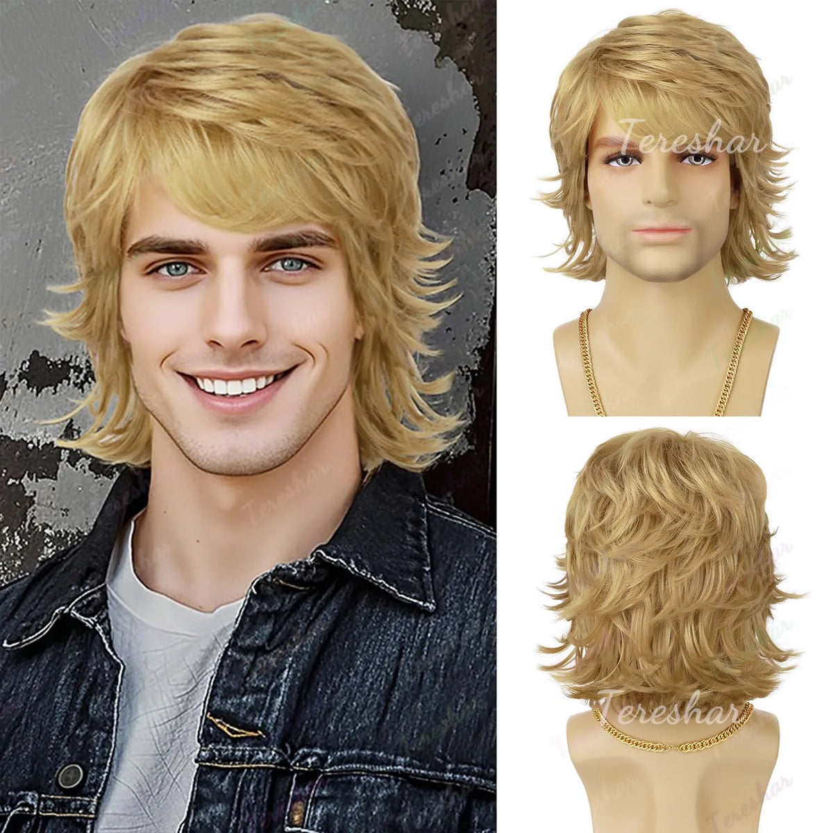 Short Curly Layered Synthetic Wig for Men Cosplay and Daily Style