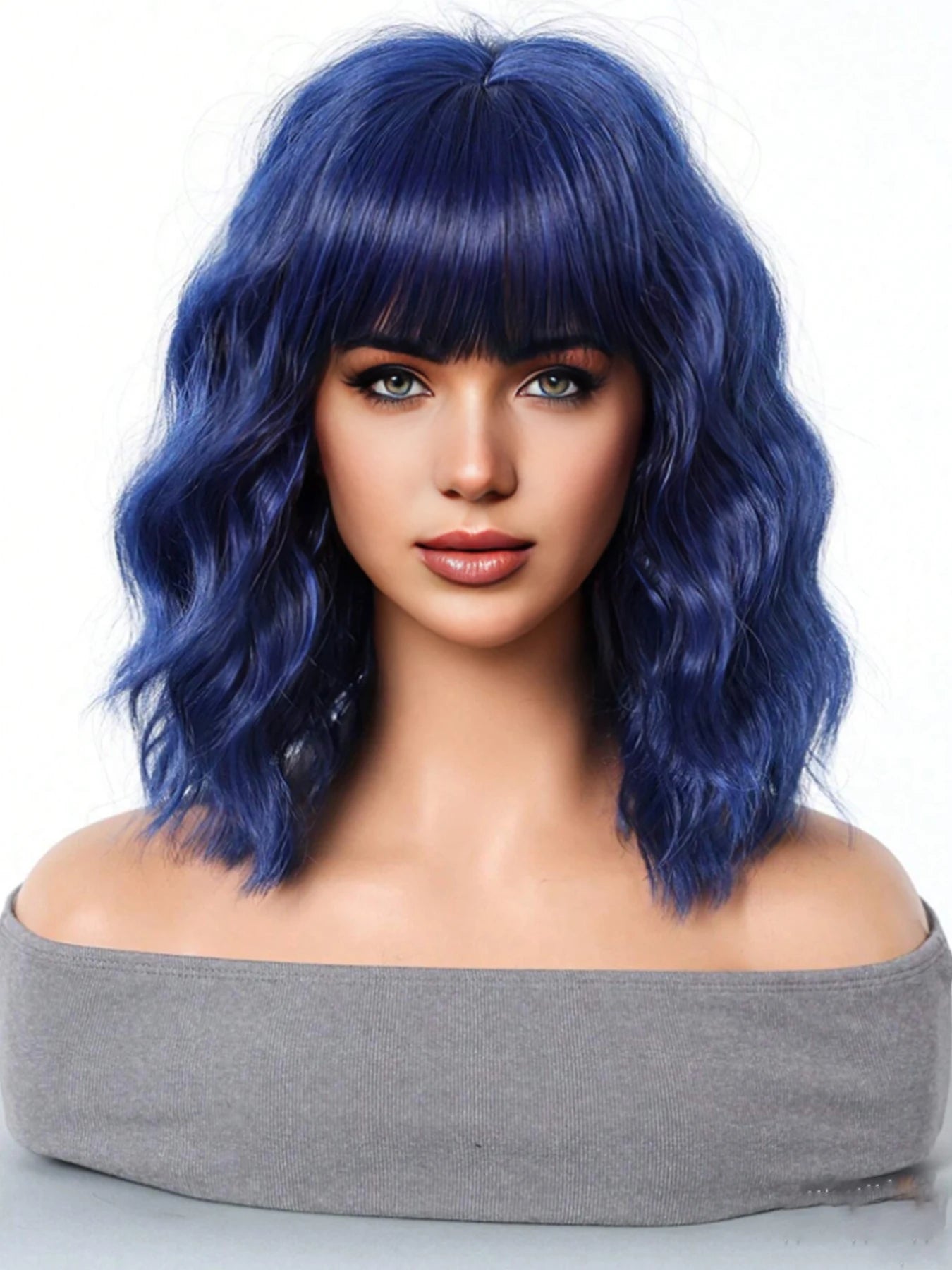 Short Wavy Bob Wig with Bangs for Daily Wear - 20