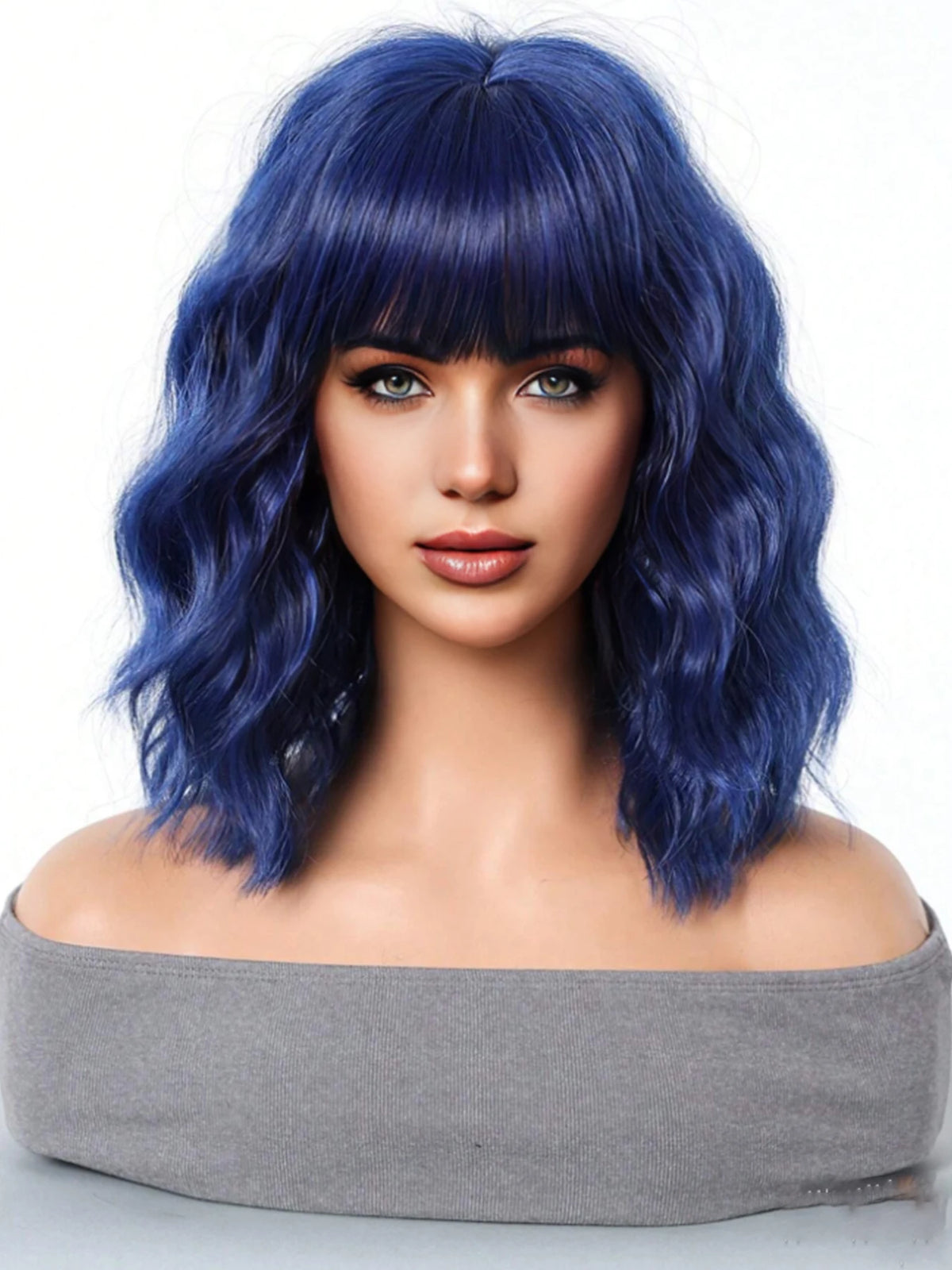 Short Wavy Bob Wig with Bangs for Daily Wear