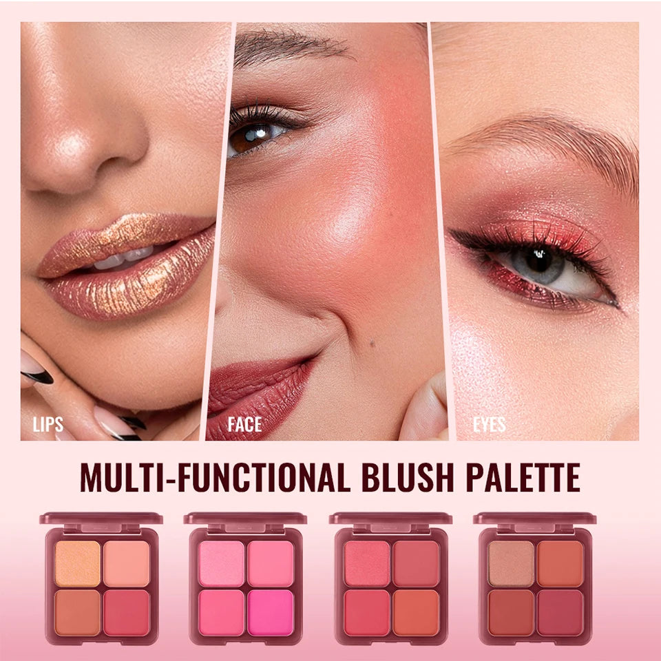 4-Color Matte Blush Palette with Professional Makeup Brush - 11