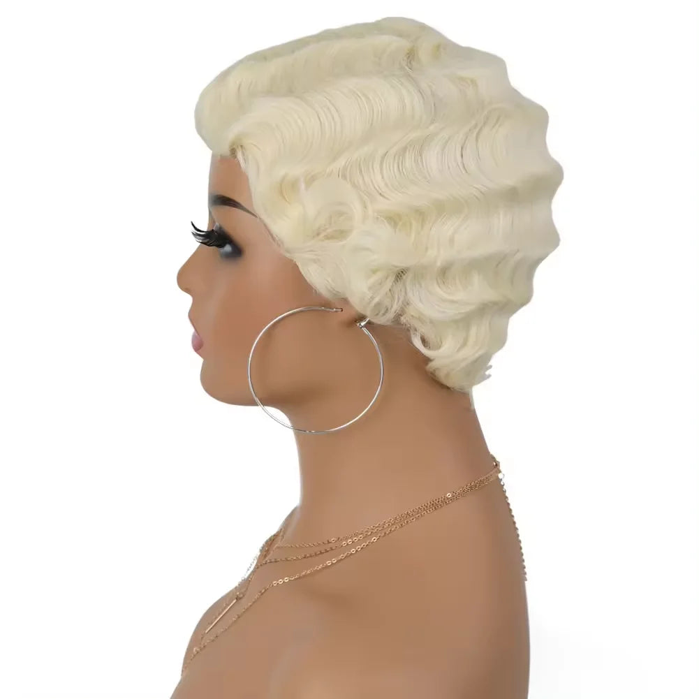 Short Curly Finger Wave Wig for Women 1920s Cosplay and Daily Use