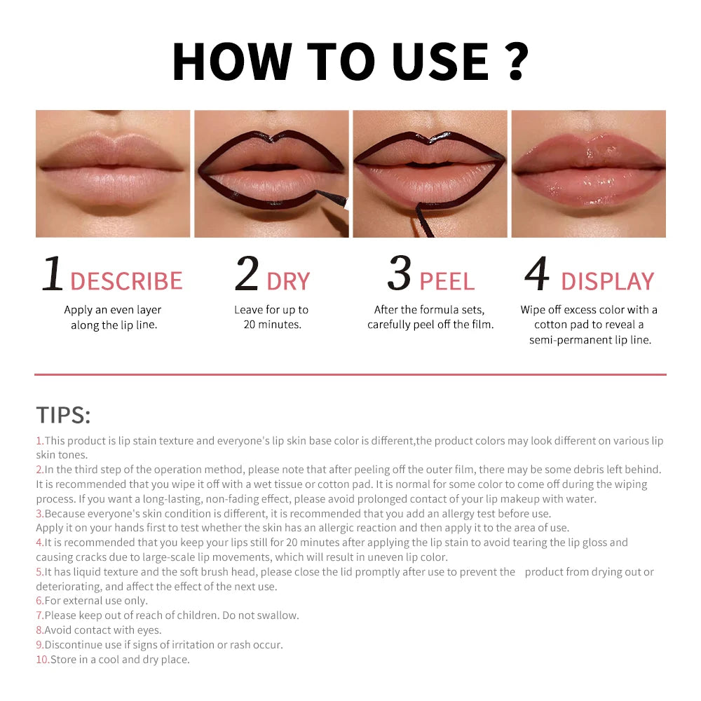 Peel-Off Tattoo Lip Liner for Long-Lasting Waterproof Smudge-Proof Color - 6