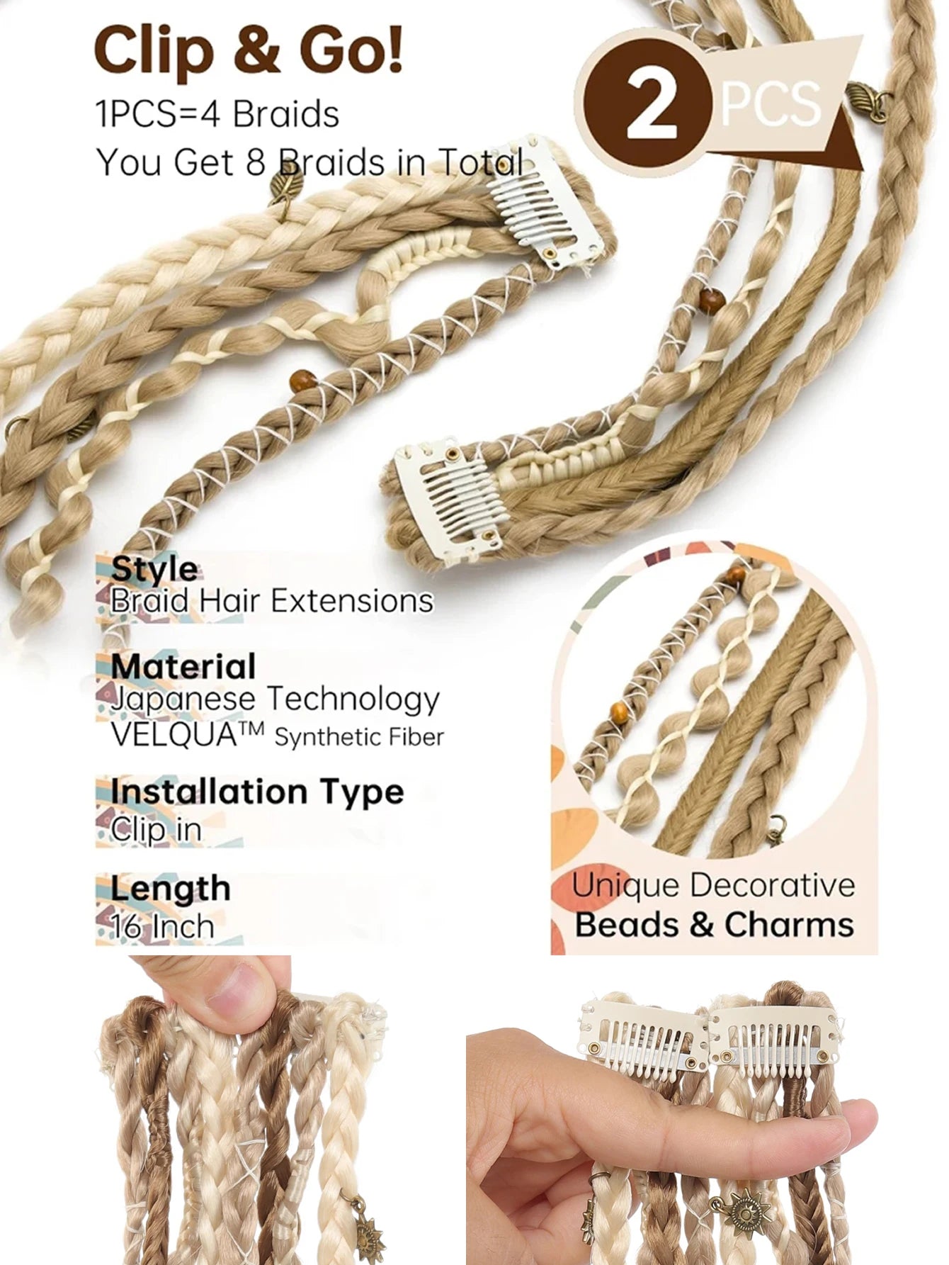 20-Inch Bohemian Clip-In Braided Hair Extensions - 12