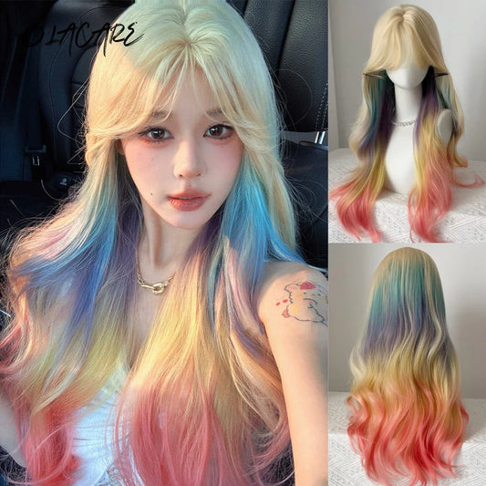 Long Rainbow Ombre Curly Wig for Cosplay and Parties