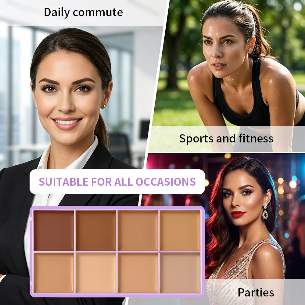 8-Shade Cream Concealer Palette for Full Coverage Face Contouring - 12
