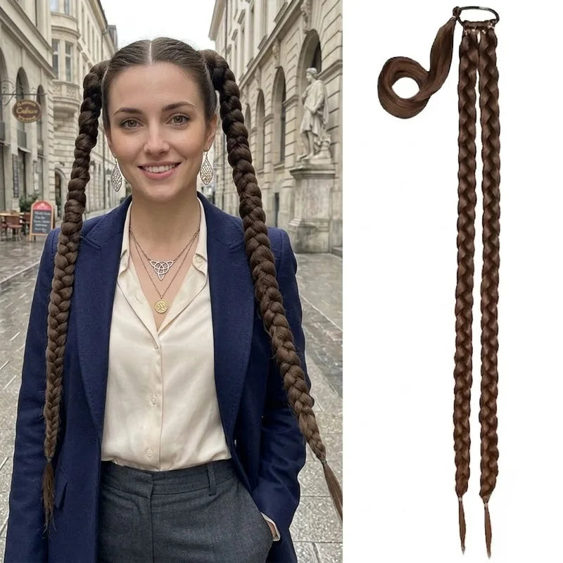 Long Brown Braided Ponytail Extension for Instant Thick Hair Style