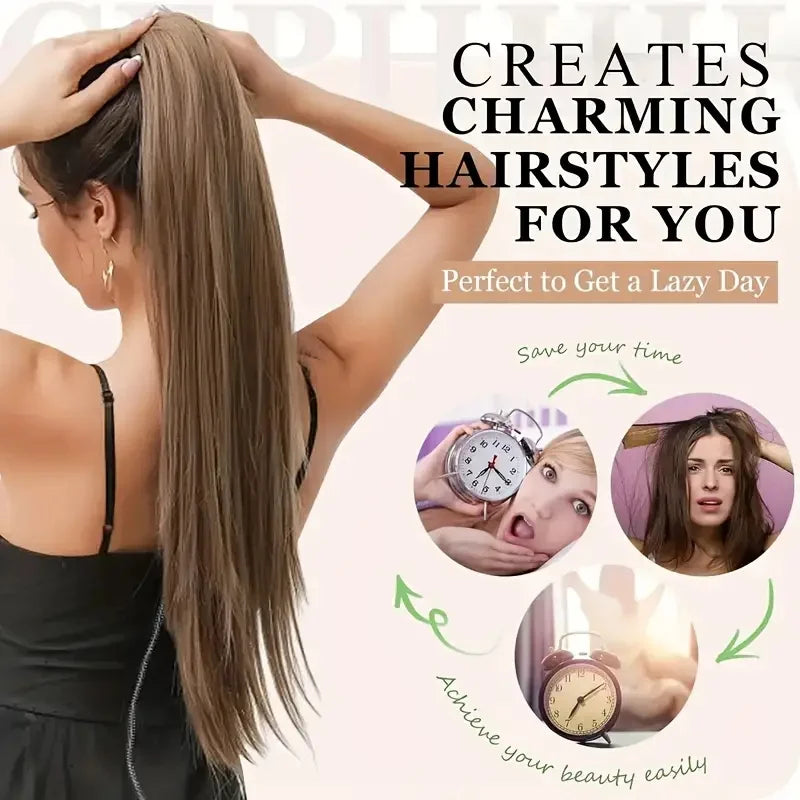 28-Inch Long Straight Wrap Around Ponytail Extension