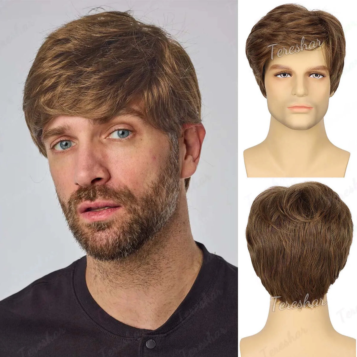 Short Straight Natural Look Synthetic Wig for Men Daily or Costume Wear