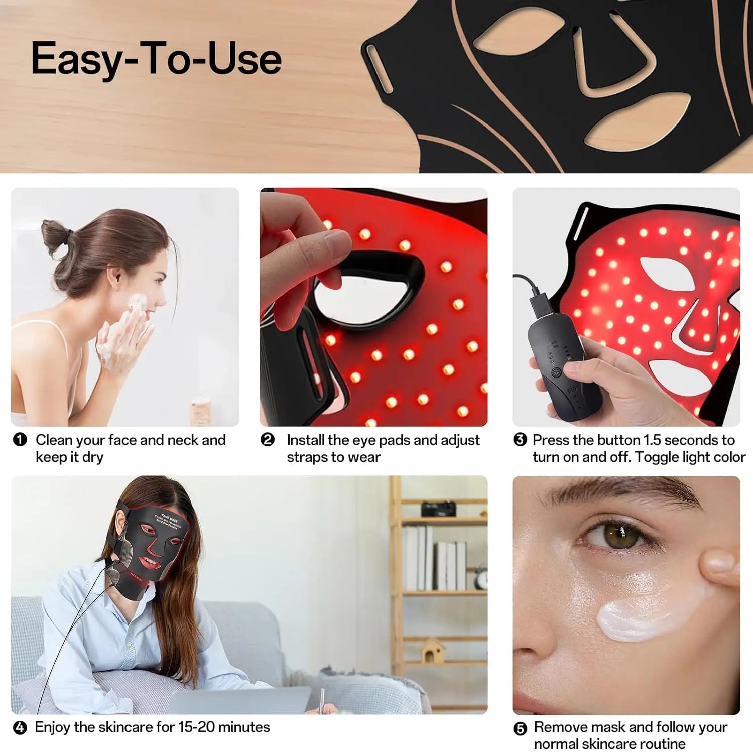 7-Color LED Photon Face and Neck Mask for Skin Rejuvenation and Lifting - 5