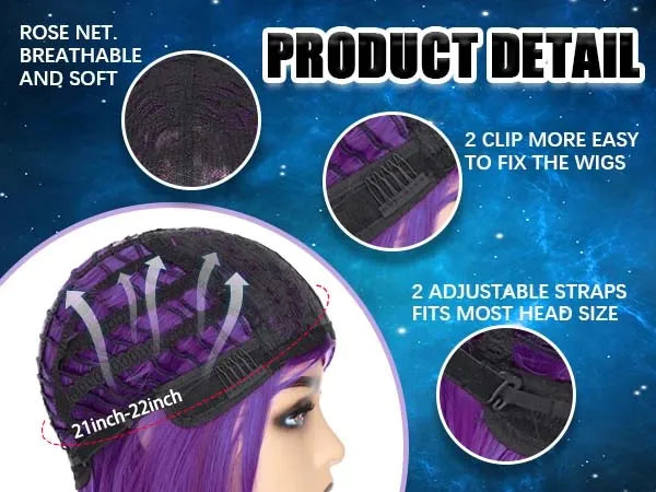 Short Straight Purple Bob Wig for Halloween Cosplay and Costume Parties - 10